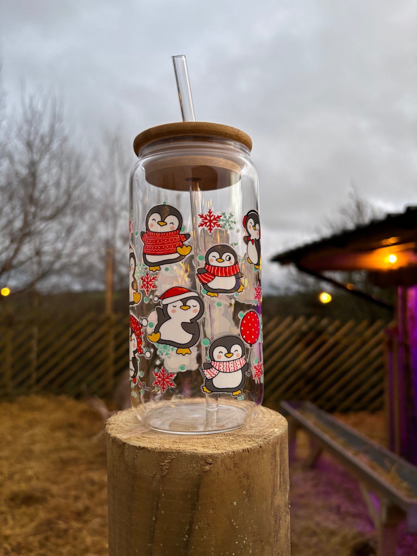 Penguin Christmas glass cup